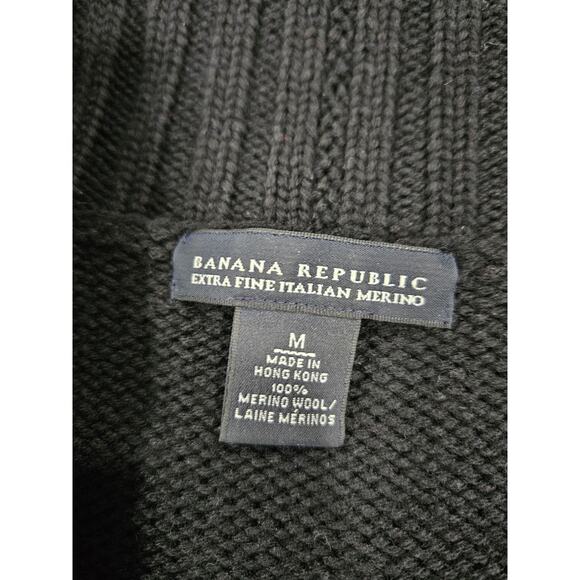 Banana Republic 100% Merino Wool Black Rhinestone Cardigan Sweater Cropped Sz M - Picture 2 of 7